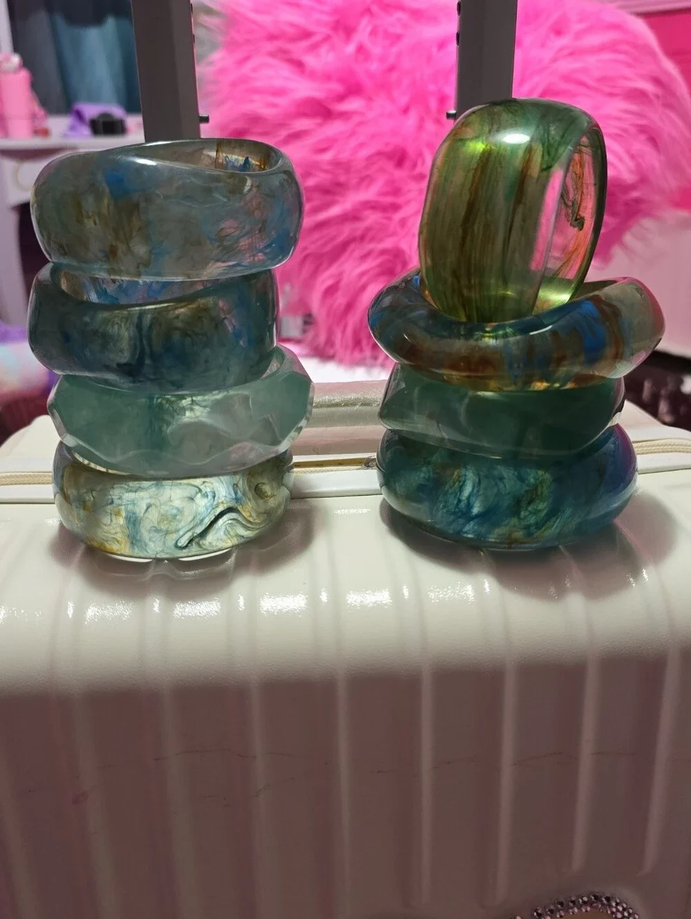 Marbled Resin Bangle Bracelet Stack - Blue & Green Tones